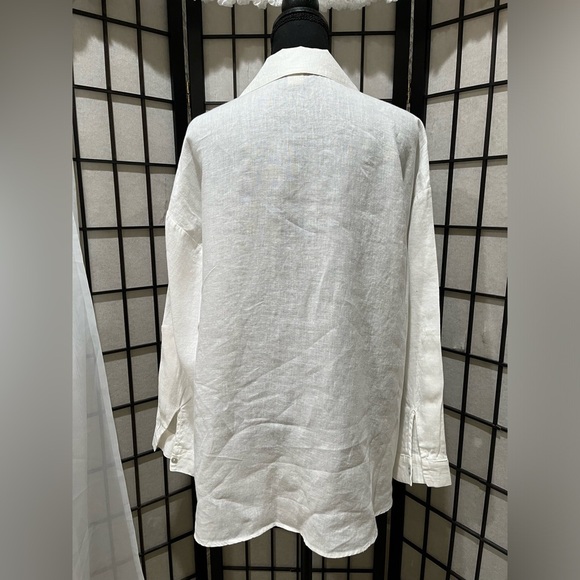 Magaschoni White Linen OVERSIZED RELAXED FIT, BUTTON DOWN SHIRT, WOMEN SIZE M